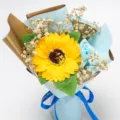 Graduation sunflower soap flower bouquet with baby's breath for women and girls gift - Blue