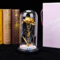 Rosa de lámina de oro en cúpula de cristal con luces LED, regalo romántico decoración. - Clavel de Hoja de Oro + Mariposa