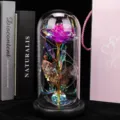 Cúpula de cristal de rosa preservada con mariposa y luz LED, regalo romántico. - Control remoto USB tres hojas rosa dorado y mariposa hueca (base negra)