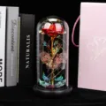 Rosa eterna en cúpula de cristal con mariposa cadena de luces LED regalo romántico decoración - Mando USB trébol rojo dorado y mariposa calada (base negra)