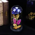 Rosa de galaxia LED en cúpula de cristal con mariposa y luces para regalo romántico - Tres Hojas + Mariposa Hueca / Azul