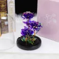 Rosas galaxia iridiscentes en cúpula de vidrio con LED y caja de regalo - Cúpula de Vidrio Grande + 3 Flores de Pan de Oro + Cable USB / Púrpura