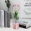 PVC simulation tulip flower transparent cylinder gift home decor photo prop ornament - Cream