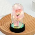 Vue détail dôme verre rose LED, veilleuse romantique, décoration de bureau cadeau. - Rose Clair