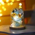 Glas Kuppel ewige Blume LED Nachtlicht, künstliche Sonnenblume Seife Rose Geschenk für Geburtstag. - BL 2 Sonnenblumen + Blaue Rose