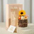 Handmade Knitted Sunflower Potted Plant Gift Bag Set Creative Graduation Gift Home Decor - Small Wooden Barrel Sunflower & Carnation Set