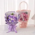 Handcrafted soap rose bouquets in purple and pink for Valentine's Day gifts - White Window Paper Handle Bag / Purple