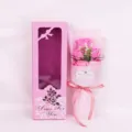 Pink soap rose flower bouquet with matching gift box for Valentine Day Mother Day present - Large Gift Box 5-Head Bouquet / Pink