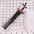 Detailed view of single pink carnation soap flower in transparent PVC gift box - Carnation / Single Stem / Carnation Pink
