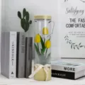 Artificial tulip flower in clear PVC cylinder gift box, ideal home decor and photography prop. - Yellow