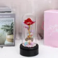 Eternal gold foil rose in glass dome with couple figurine and USB music base. - Rotating Music Box+USB Remote+Kissing Couple / Colorful Gold Red