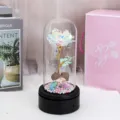 Holographic galaxy rose in glass dome music box with kissing couple and pink gift box - Rotating Music Box+USB Remote+Kissing Couple / Rainbow Gold