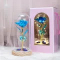 Cúpula de vidrio rosa azul artificial luminosa con luces LED, regalo de San Valentín, decoración. - Azul Oro