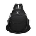 Black casual backpack for women and students, stylish nylon school bag with multiple zipper pockets. - Black