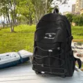 Large capacity minimalist black backpack for men and women with embroidered text detail - With Pendant / Black