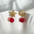 Orecchini asimmetrici a stella marina e conchiglia con perline rosse - Stella Marina Conchiglia Asimmetrica (Perlina Rossa)