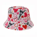 Dettaglio cappello da pescatore con stampa torre Eiffel e cuori, elegante cappello sole. - Adulto 55-58cm / Torre Eiffel Bianco