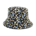 Vista dettagliata del cappello da pescatore floreale nero, con tessuto stampato. - Adulto 55-58cm / Nero con piccoli fiori multicolore