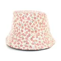 Vista dettagliata del cappello da pescatore floreale rosa, tessuto in velluto a coste. - Adulto 55-58cm / Bianco sporco con piccoli fiori rosa