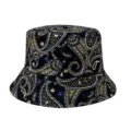 Détail de chapeau bob imprimé cachemire rétro, chapeau noir décontracté pour le printemps été. - Adulte 55-58cm / Paisley bleu marine