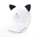Casquette de baseball blanche avec oreilles de chat noires et anneaux métalliques style hip-hop - Adulte 55-58cm / Style Smiley Demi-anneau / Blanc