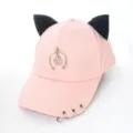 Casquette de baseball rose tendance avec oreilles de chat noires et anneaux métalliques - Adulte 55-58cm / Style Smiley Demi-anneau / Rose