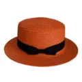 Orange straw boater hat with black bow, breathable flat top sun hat for summer beach travel. - Adult 55-58cm / Bowknot Orange