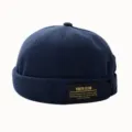 Klassische dunkelblaue Dockman Mütze für Herren und Damen stilvoller Miki Hat mit Stoff-Patch. - Erwachsene 55-58cm / Marineblau