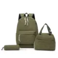 Green corduroy backpack set with matching handbag and pencil case for school girls - Includes Backpack Lunch Bag Pencil Case / Green
