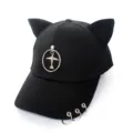 Casquette de baseball noire avec oreilles de chat, pendentif avion et décorations d'anneaux - Adulte 55-58cm / Style Pendentif Avion / Noir