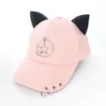 Détails d'une casquette de baseball rose avec oreilles de chat et anneaux métalliques. - Adulte 55-58cm / Pendentif Étoile / Rose