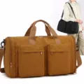 Large capacity travel duffel bag, waterproof gym bag with dry wet separation shoe compartment. - Warm Brown