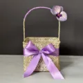 Handcrafted seagrass gift basket with purple bow and orchid flower for wedding and party. - Large Size (18*18*13) / Purple Moth Orchid Style