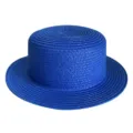 Blue flat top straw hat for women men summer sun protection breathable beach sun hat woven cap - Adult 55-58cm / Sapphire Blue