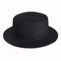 Close-up detail of the black flat-top straw hat, showing breathable woven texture clearly. - Adult 55-58cm / Black