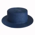 Closeup of the navy blue flat top straw hat showing detailed woven texture and sun protection. - Adult 55-58cm / Navy Blue