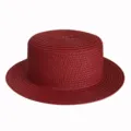 Detailed shot of the red flat top straw hat, showing breathable woven texture and fine craftsmanship. - Adult 55-58cm / Red