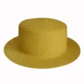 Yellow straw hat detail showcasing fine woven texture and flat top design for summer outdoor wear. - Adult 55-58cm / Yellow