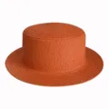 Orange flat top straw hat summer breathable boater sun hat beach outdoor fashion accessory - Adult 55-58cm / Orange