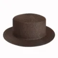 Chapeau de paille marron fonce a calotte plate, chapeau de soleil d'ete respirant. - Adulte 55-58cm / Café