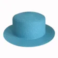 Close-up detail of the breathable blue flat top straw hat, perfect summer beach sun protection. - Adult 55-58cm / Sky Blue