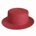Red flat top straw hat breathable sun protection beach boater hat for summer outdoor - Adult 55-58cm / Watermelon red