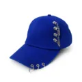 Blue baseball cap for women with metal chain and rings, Korean style casual sun hat. - Blue