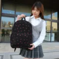 Japanese academy style black corduroy backpack with cute strawberry prints for school girls - Includes Backpack Lunch Bag Pencil Case / Black Strawberry