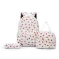 3-piece white corduroy backpack set with cute strawberry print for school girls and students - Includes Backpack Lunch Bag Pencil Case / Beige Strawberry