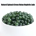 Natural spinach green Hetian jade loose round beads for handmade DIY jewelry and bracelet making - 6mm / Spinach Green