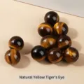 Perle rotonde in occhio di tigre giallo naturale con finitura lucida per gioielli fai da te - 16mm / Perla in Occhio di Tigre Giallo Naturale Senza Foro