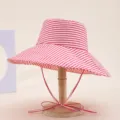 Chapeau de soleil à larges bords rayé rouge et blanc pour femme, chapeau de plage pliable. - Rayures diagonales rose