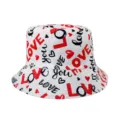 Cappello da pescatore bianco con stampa di lettere d'amore rosso e nero, cappello parasole. - Adulto 55-58cm / Orsetto Bianco con Cuore LOVE
