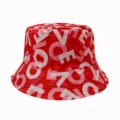 Cappello da pescatore rosso con stampa di lettere d'amore, cappello da sole casual per primavera e estate. - Adulto 55-58cm / LOVE Rosso